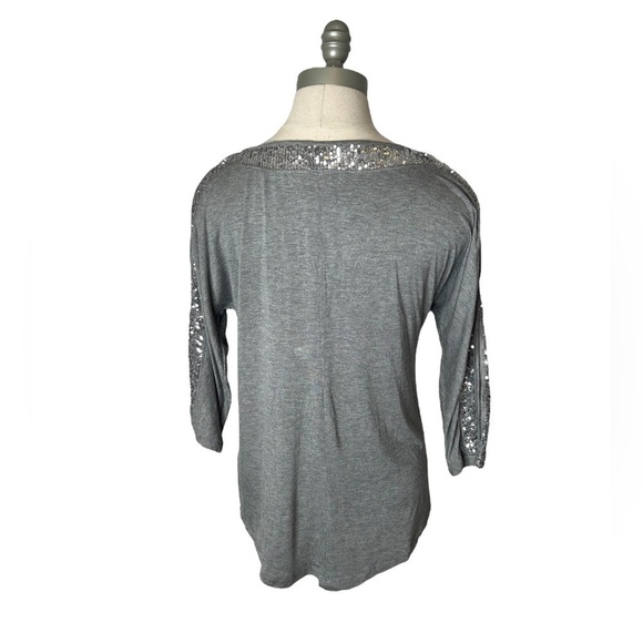 Cable & Gauge Gray Silver Sequin Blouse Dolman Open Slit Sleeve Size XS - Picture 10 of 14